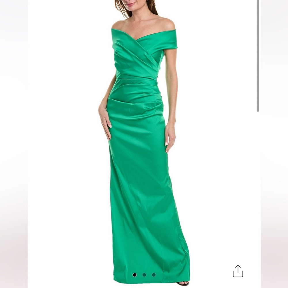 TERI JON
Off-Shoulder Ruched Taffeta Gown